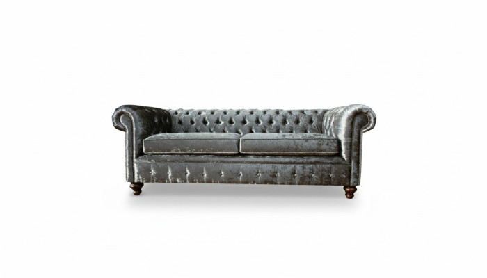 Dreisitzer Sofa 3 Sitz Couch Chesterfield Polster Sitz Garnitur Samt Graue Samt