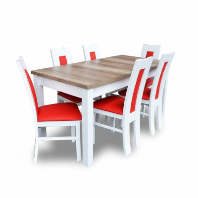 Esszimmer Set Garnitur 7 tlg. Rote 6x Sessel Stuhl Tisch Komplett Gruppe Lehn