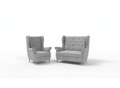 Graue Stoff Chesterfield Sofagarnitur 2+1 Sitzer Sofa Couch Polster Samt