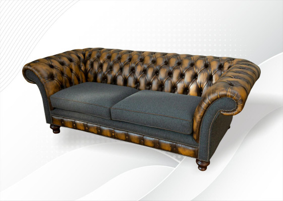 Chesterfield Gelbe Leder Designer Modern Design Möbel Luxus Wohnzimmer 3Sitzer