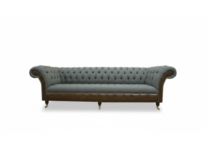 Chesterfield 4 Sitzer Grau Stoff Wohnzimmer Design Polster Sofa Big Textil Möbel