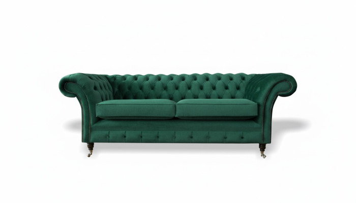 Chesterfield 3 Sitzer Grün Wohnzimmer Modern Design Couchen Sofa Original Textil