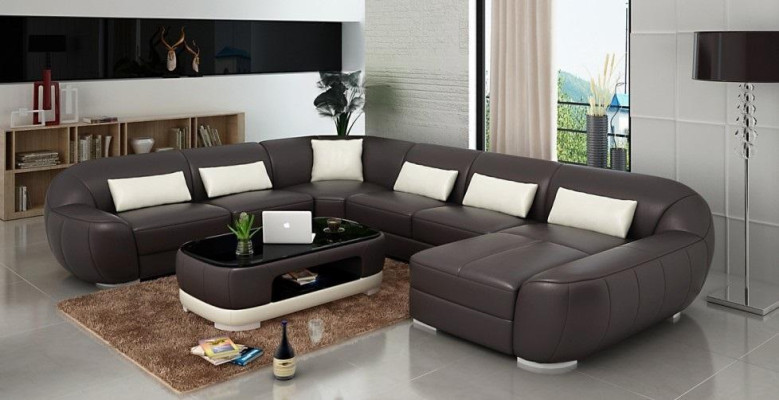 Modernes Ledersofa Ecksofa Wohnlandschaft Sitz Polster Couch Garnitur Neu FEo