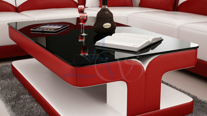 Designer Couchtisch Polster Tisch Leder Glas Moderner Tische Glas