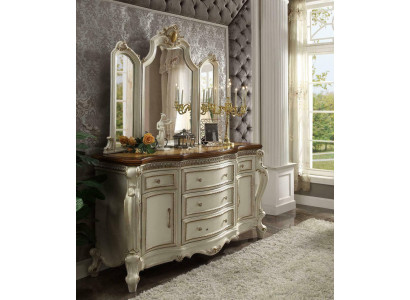 Buffet Anrichte Kommode mit Spiegel Echte Handarbeit Holz Barock Rokoko Sofort