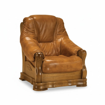 Sessel Fernseh Holz Sessel Echtes Leder Gepolsterter Sitz Lounge Club Möbel Neu