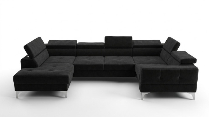 Modern Luxus Automatik Ecksofa Stoff U-Form Couch Textil Schwarz Elegant Neu
