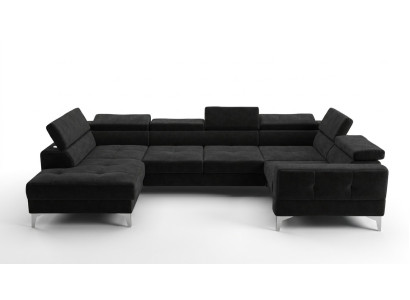 Modern Luxus Automatik Ecksofa Stoff U-Form Couch Textil Schwarz Elegant Neu
