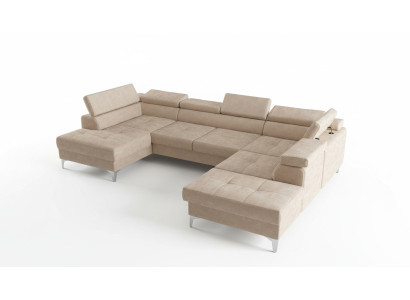 Modernes Design Polsterung Couch Wohnzimmer Ecksofa U-Form Leder Holz Neu