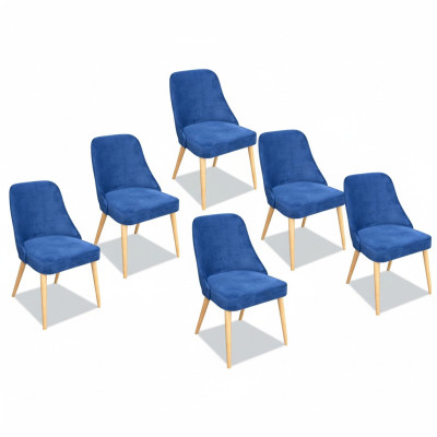 Küche Esszimmer Stühle 6x Stuhl Gruppe Stühle Garnitur Textil Stoff Holz Möbel