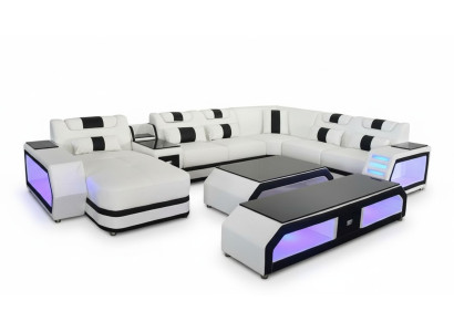 U Form Wohnlandschaft Modern Luxus Couchen Ecksofa U-Form Couch Kunstleder Weiß
