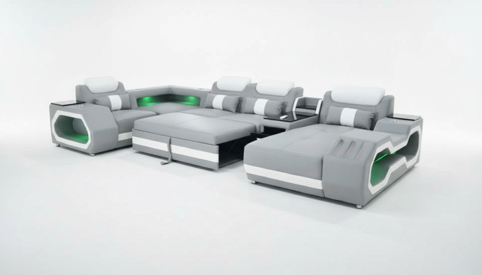 Grau Neu Sofa U-Form Stoffsofa Couch Wohnlandschaft Design Modern Leder Sofas