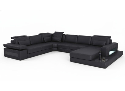 Wohnlandschaft Bettfunktion Leder Ecksofa U-Form Sofa Couch Textil Sofas Design