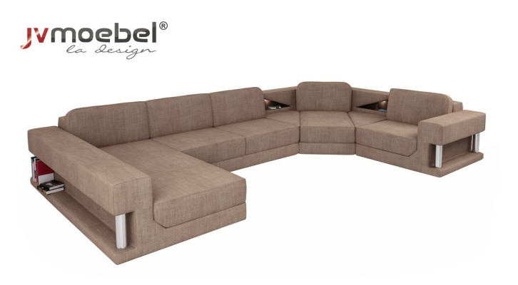 U-Form Bettfunktion Couch Design Polster Textil Eck Wohnlandschaft Ecksofa Stoff