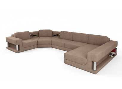 U-Form Bettfunktion Couch Design Polster Textil Eck Wohnlandschaft Ecksofa Stoff