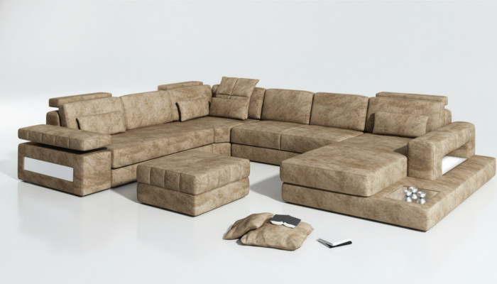 Stoff U Form Wohnlandschaft Polster Eckcouch Couch Leder Sofa Ecksofa Eckcouch