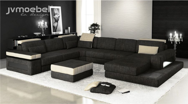 Wohnlandschaften Ecksofa Couch StoffLeder Polster Ecke Sofa U Form Neu