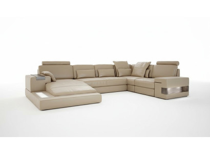 Wohnlandschaft Leder Design Ecksofa U-form Sofa Bettfunktion Couch Textil Sofas