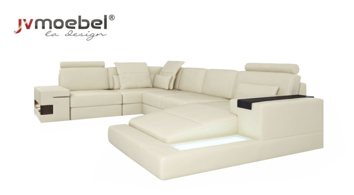 U-Form Sofa Couch Design Polster Modern Textil Neu Wohnlandschaft Leder Ecksofa