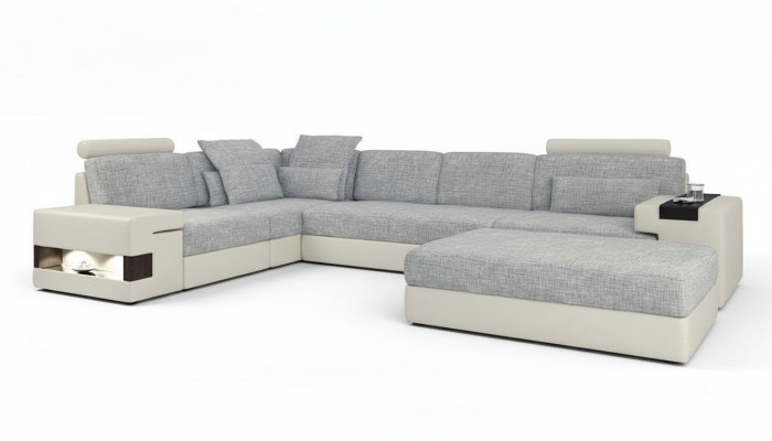 Wohnraum L-Form Modern Design Sofa Sofas Sitzecke mit Hocker Wohnlanschaft Möbel