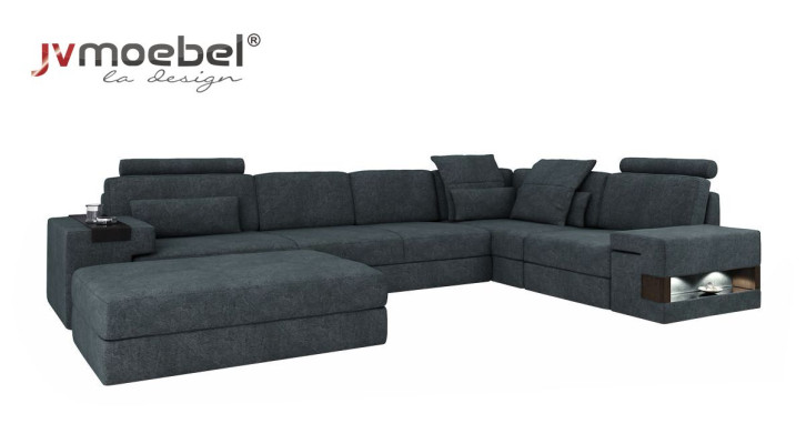 Design Sofa Couch Ecke mit Hocker Polstermöbel Wohnzimmer L-Form Modern Luxus