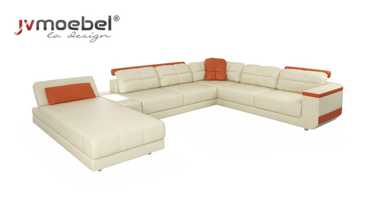 Designer Leder Stoff Sitz Modernes Ecksofa UForm Wohnzimmer Design Couch Polster