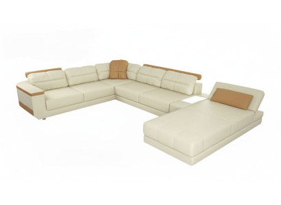 Designer Leder Stoff Sitz Modernes Ecksofa UForm Wohnzimmer Design Couch Polster