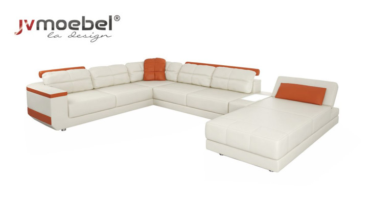 Ecksofa U-Form Sofa Couch Textil Sofas Design Wohnlandschaft Bettfunktion Leder