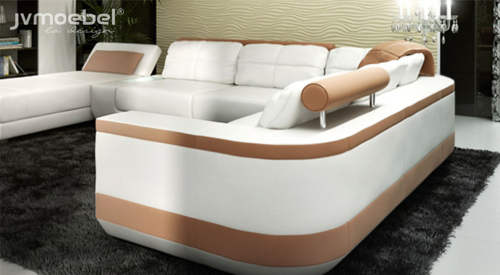 Ecksofa U-Form Sofa Couch Textil Sofas Design Wohnlandschaft Bettfunktion Leder