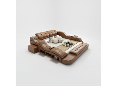 Doppel Luxus Leder Bett + USB Polster Betten Moderne Hotel Multifunktion massage