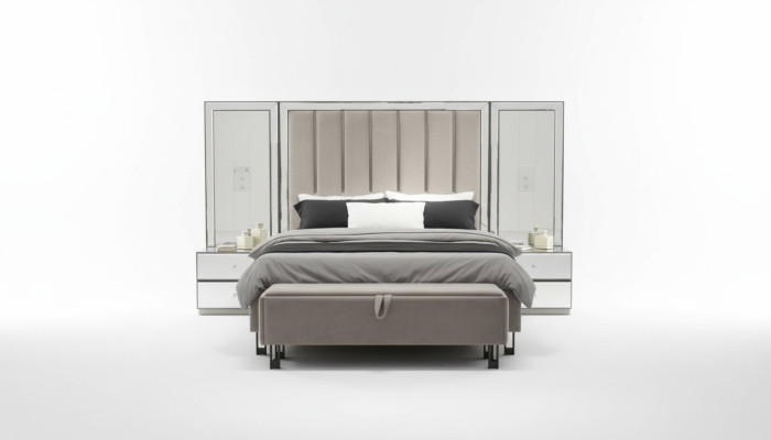 Exklusives Luxuriöses Schlafzimmer-Set: Bett, 2 Nachttische & Bank