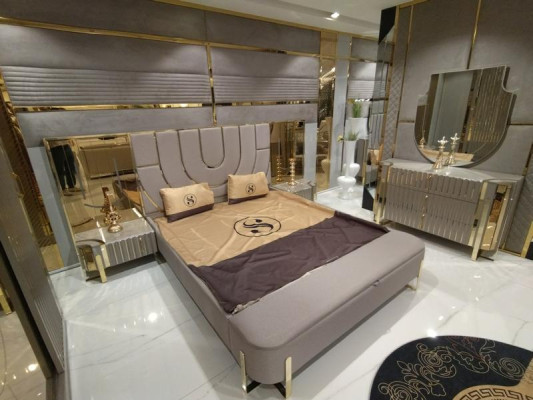 Schlafzimmer Set Luxus Komplettes Bett 2x Nachttisch Kleiderschrank 4tlg