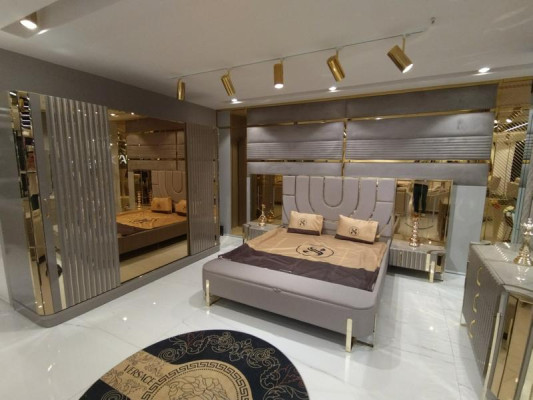 Schlafzimmer Set Luxus Komplettes Bett 2x Nachttisch Kleiderschrank 4tlg