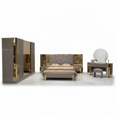 Schlafzimmer Set Luxus Komplettes Bett 2x Nachttisch Kleiderschrank 4tlg