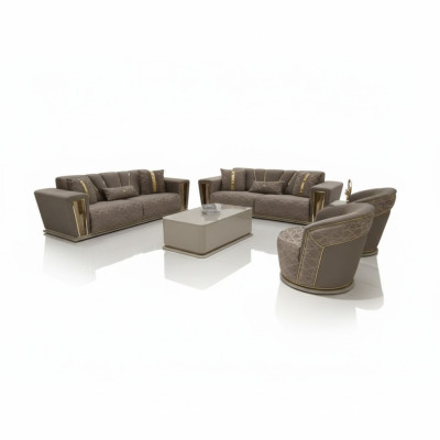 Sofagarnitur 3+3+1+1 Sitzer + Couchtisch + Wohnwand Modern Textil Komplett Neu