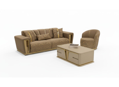 Sofagarnitur 3+1+1 Sitzer Textil Holz Sofa 3 Sitzer Modern Sessel Komplett Set