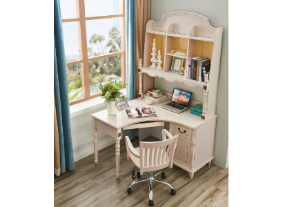 Klassischer Eckschreibtisch mit Regalaufsatz Beige Holz 120x120x205 cm Sofort