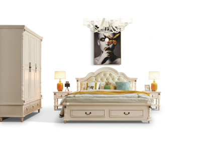 Schlafzimmer Set Bett Nachttisch Kleiderschrank Hotel Betten Holz Design 4tlg.