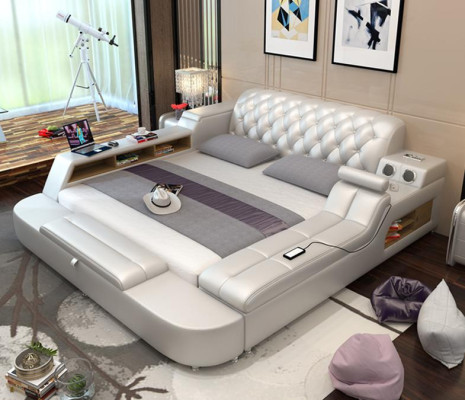 Design Bett XXL Big Betten Leder Hotel Polster 180x200 Multifunktion Regal