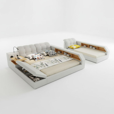 Design Leder Betten Hotel Doppel Ablage Regal 180x200 Multifunktions