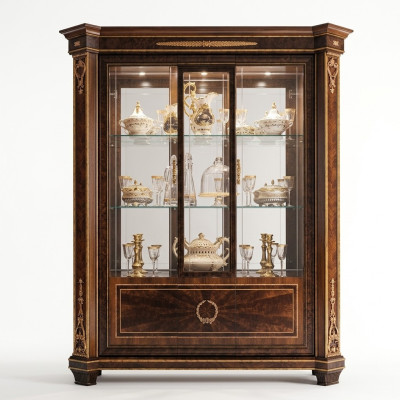 Vitrine Schrank Vitrinen Wohnzimmer Schau Schränke Design Rokoko Barock Holz neu