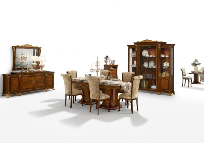 Garnitur Esszimmer Set Vitrine Tisch 6x Stuhl Kommode Spiegel Barock Neu 10tlg.