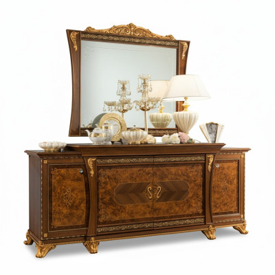 Kommoden Set Italienische Möbel 2tlg. Kommode mit Spiegel Massivholz Sideboard
