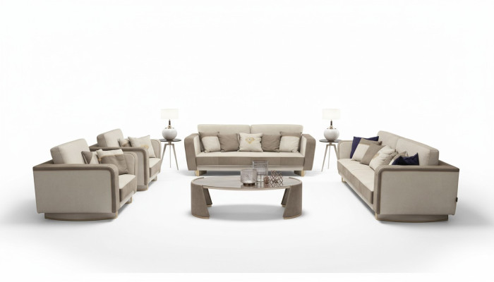 Luxus Möbel Sofagarnitur Couch Sofa Polster 3 3 1 1 Sitzer Couchtisch Holz 5tlg.
