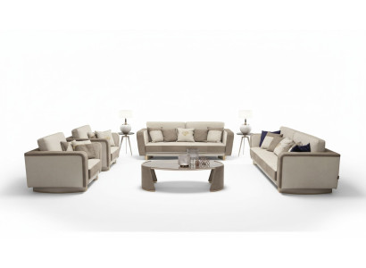 Luxus Möbel Sofagarnitur Couch Sofa Polster 3 3 1 1 Sitzer Couchtisch Holz 5tlg.