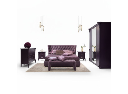 Schlafzimmer Set Garnitur Bett 2x Nachttische Hocker 3tlg. Chesterfield Komplett