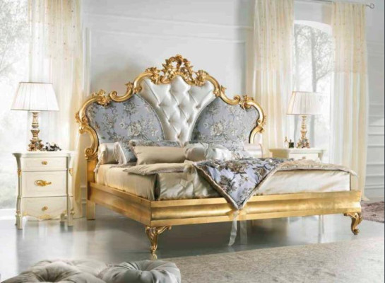 Klassisches Bett Barock Rokoko Hotel Betten Polsterbett Doppelbett 180x200cm