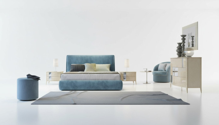 3 tlg. Schlafzimmer Set Bett 2x Nachttisch Konsole Polster Doppel Betten Hotel