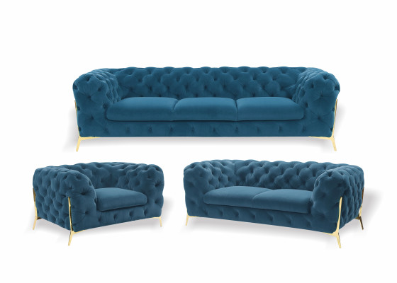 Chesterfield Samt Designer Sofa 2 Sitzer Couch Textil Samt Garnitur Gold Beine