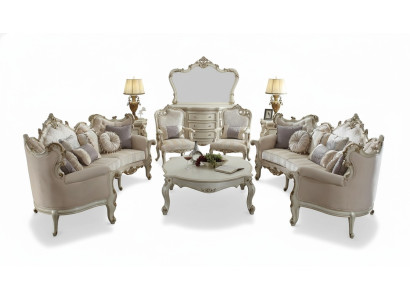 Halbrunde Viersitzer Wohnzimmer Couch Textil Barock Rokoko Luxus Sofa